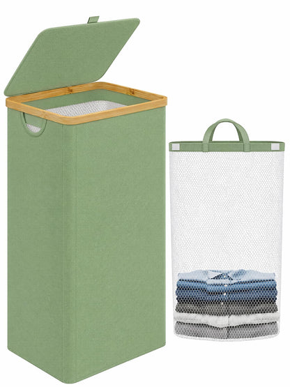 IEGrow Laundry Hamper with Lid,110L Laundry Basket with Mesh Bags,Black