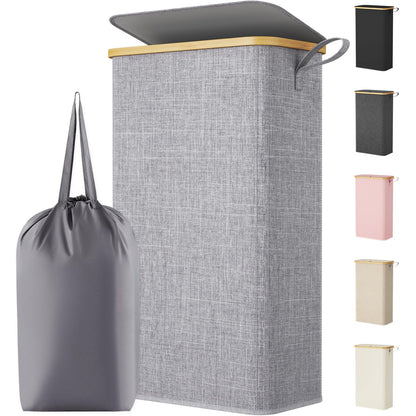 Lifewit 65L Slim Laundry Hamper with Lid and Removable Bag, Beige