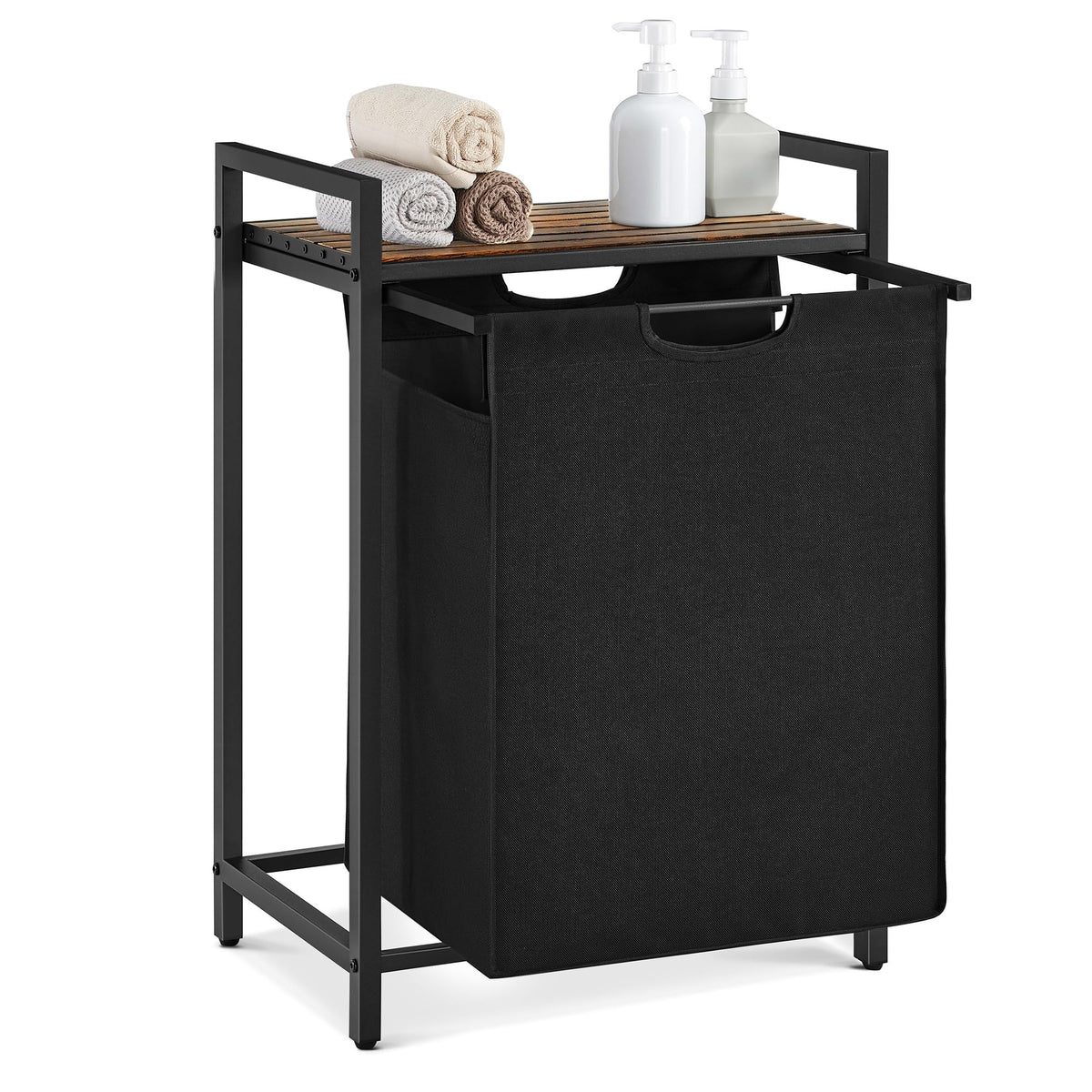 VASAGLE Laundry Hamper with Shelf, 3 Pull-Out Bags, 3 x 10.6 Gallons (40 L)