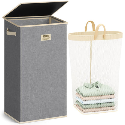 SOLEDI 100L Laundry Hamper with Lid, Large Collapsible Laundry Basket