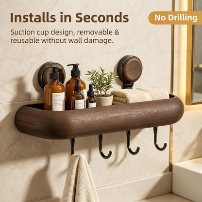 PureBox Shower Caddy Suction Cup Rust Proof Square Shelf 4 Removable Hooks