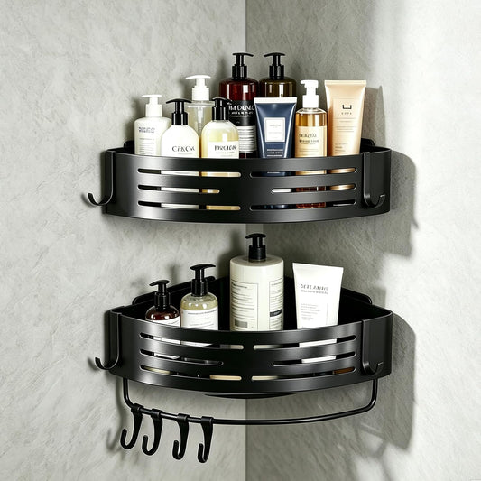 Adhesive Black Corner Shower Caddy No Drilling,2-Pack Aluminum Shower Shelf