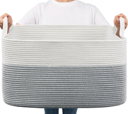 Goodpick Large Woven Rope Blanket Basket, Rectangle, Black, 75L