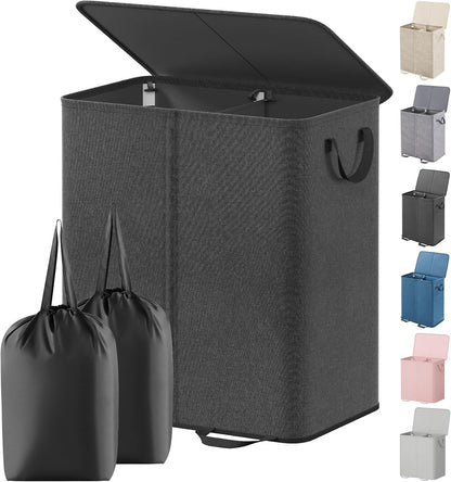 Lifewit Double Laundry Hamper with Lid, Removable Laundry Bags, Black