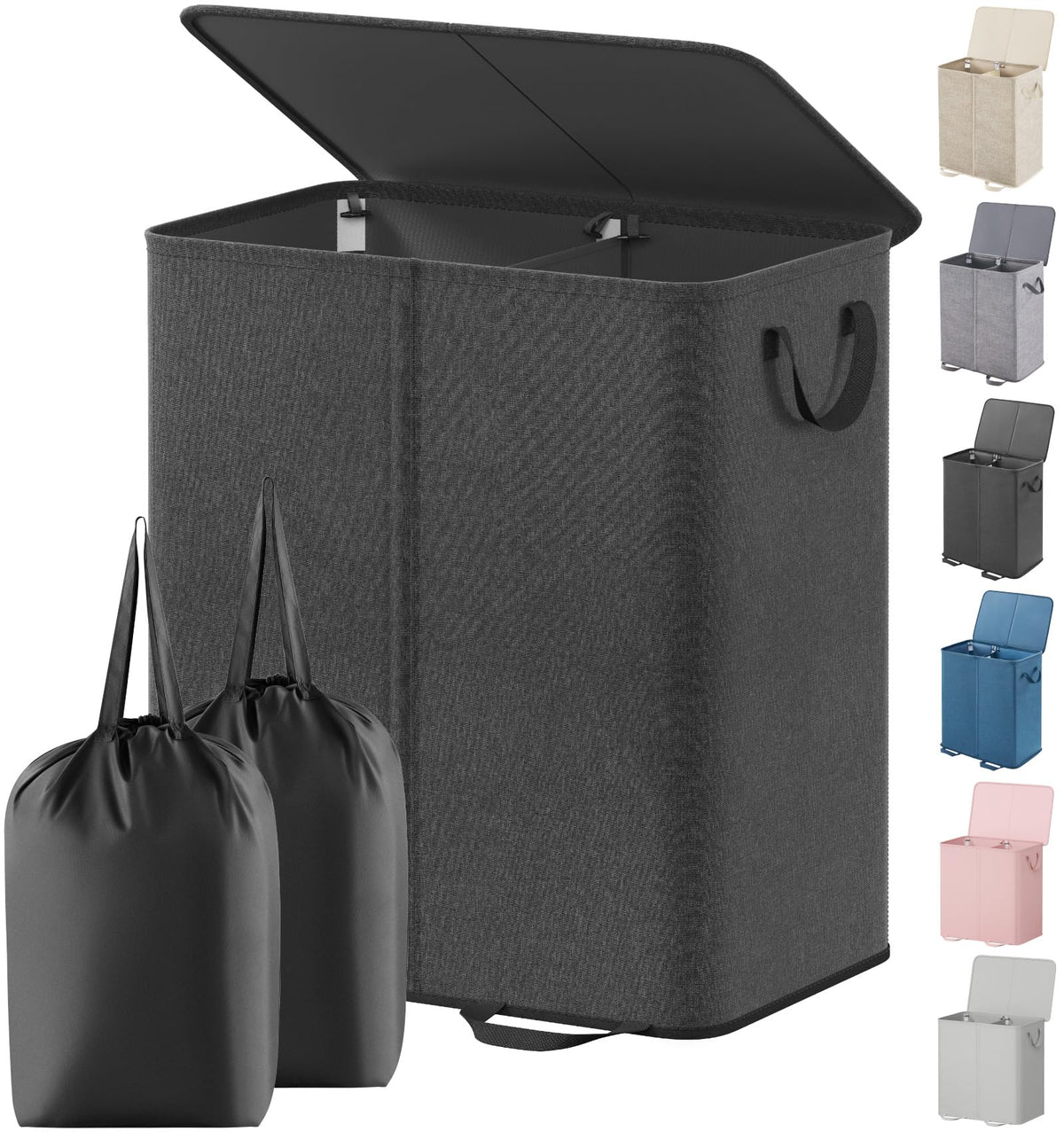 Lifewit Double Laundry Hamper with Lid, Removable Laundry Bags, Beige