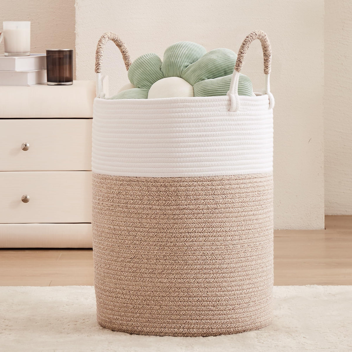 60L Black Laundry Basket Hamper Woven Rope Clothes hamper