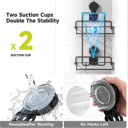 Shower Caddy Suction Cup, 2 Pack Suction Shower Shelf, Black