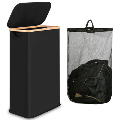 IEGrow Laundry Hamper with Lid,110L Laundry Basket with Mesh Bags,Black