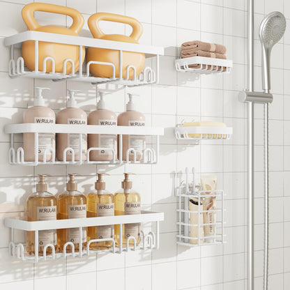 Veken Rustproof & Waterproof Shower Caddy 6-Pack, No Drilling Adhesive Shelves Rack with Soap Holder, Large Capacity Bathroom Organizers and Storage, Wall-Mounted Kitchen & Home Decor, Green