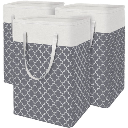 BlissTotes 3-Pack Laundry Basket, Collapsible Laundry Hamper, Grey, 75L