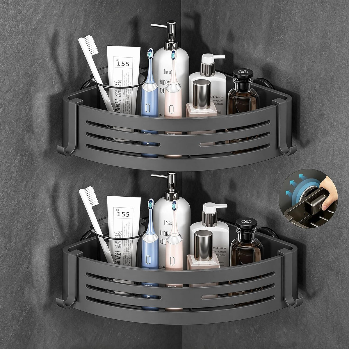 Corner Shower Caddy Suction Cup 2pcs Gray, Stainless Steel Shower Shelves
