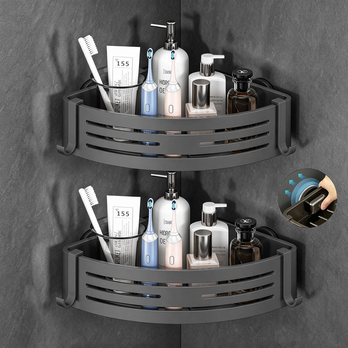Corner Shower Caddy Suction Cup 2pcs Gray, Stainless Steel Shower Shelves