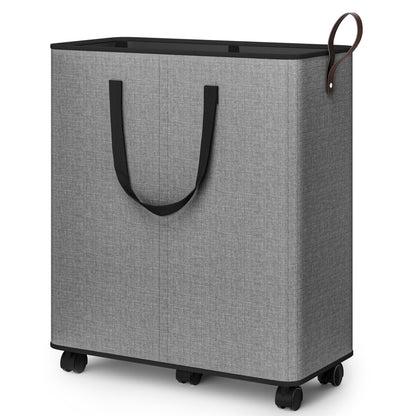 SpaceTrove Rolling Laundry Basket with Wheels, Laundry Hamper, 80L, Grey