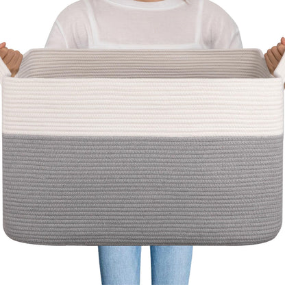 OIAHOMY Extra Large Blanket Basket, 95L Cotton Rope Woven Laundry Basket, Toy Bin for Baby Room, Container for Blanket Storage in Living Room, 24''×17''×14'', Gradient Brown