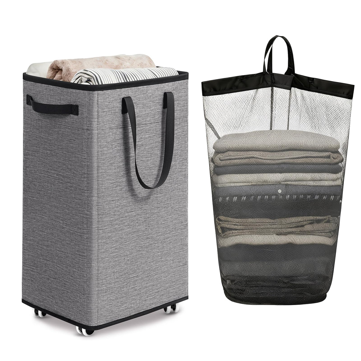 Goodpick 75L Laundry Basket with Wheels & Removable Wash Bag for Dorm