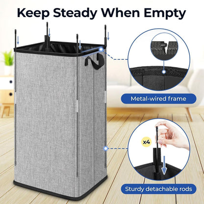 SNIGJAT Large Laundry Basket, 80 L Collapsible Tall Hamper with Handle Grey