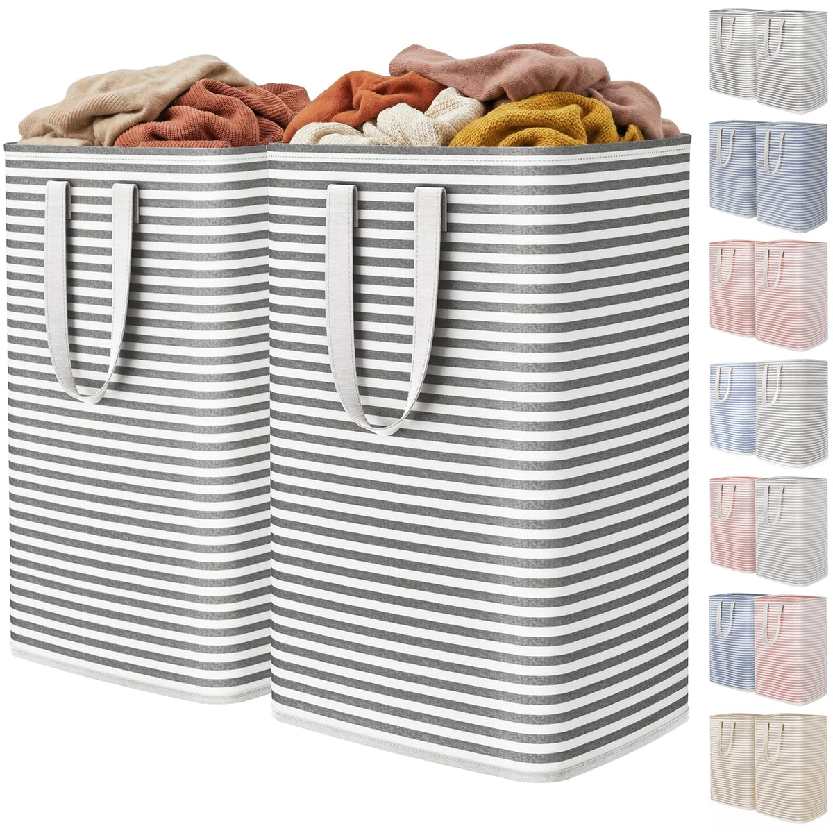 Lifewit 80L Large Laundry Baskets, Laundry Hampers Bags, 2 Pack, Grey