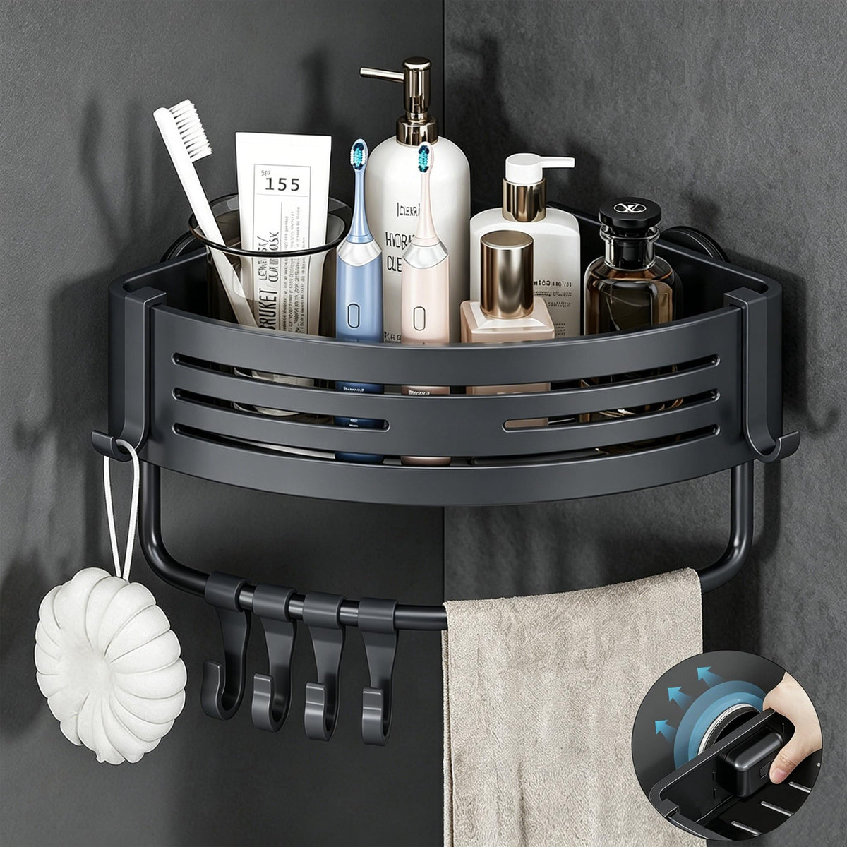 Corner Shower Caddy Suction Cup 2pcs Gray, Stainless Steel Shower Shelves