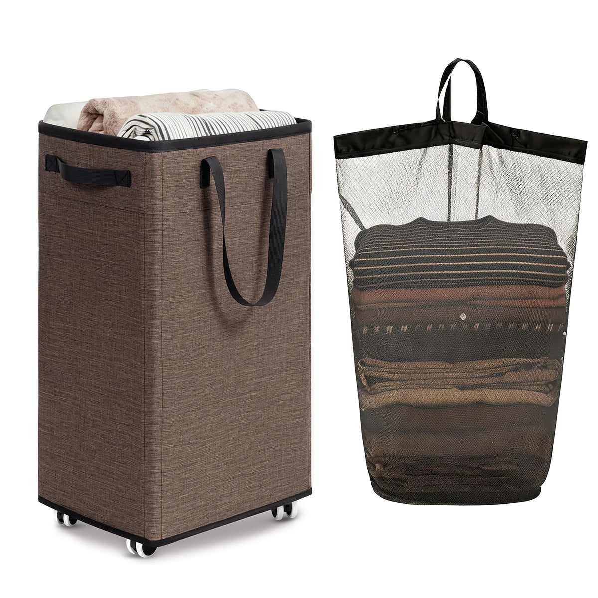 Goodpick 75L Laundry Basket with Wheels & Removable Wash Bag for Dorm