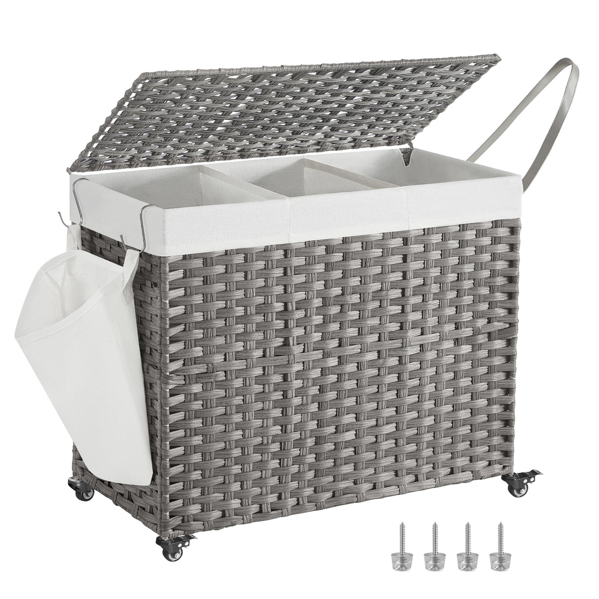 SONGMICS Rolling Laundry Hamper with Lid, 140 L Synthetic Rattan