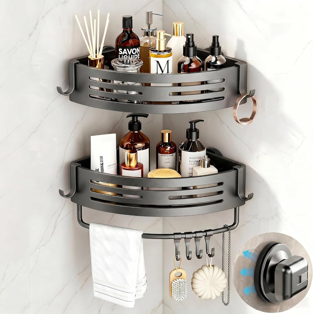 Corner Shower Caddy Suction Cup, 2 Pack Shower Shelves, Gray
