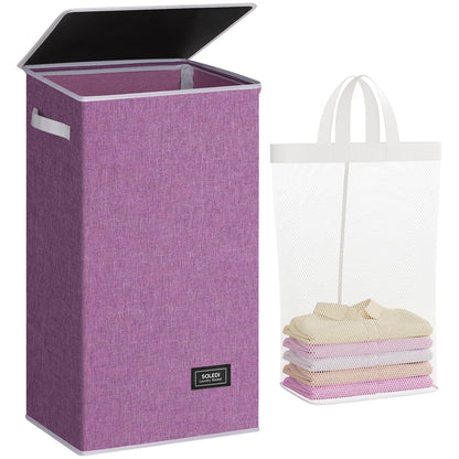 SOLEDI 100L Laundry Hamper with Lid, Large Collapsible Laundry Basket