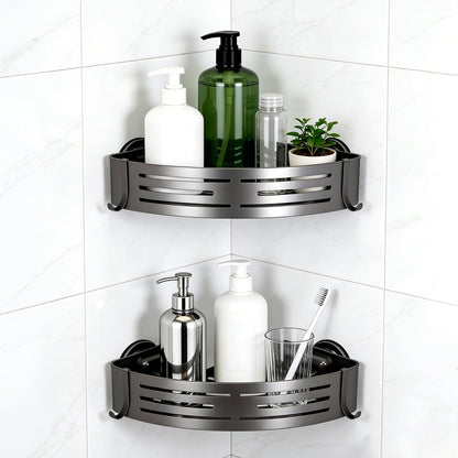 Veinvifiy 2 Tiers Corner Shower Caddy with Suction Cup 2 Pack Corner Shower Shelves Aluminum Upgraded Shower Organizer Removable Bathroom Storage Rack Kitchen Wall Mounted Bathroom Caddies Grey