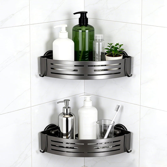 Veinvifiy 2 Tiers Corner Shower Caddy with Suction Cup 2 Pack Corner Shower Shelves Aluminum Upgraded Shower Organizer Removable Bathroom Storage Rack Kitchen Wall Mounted Bathroom Caddies Grey