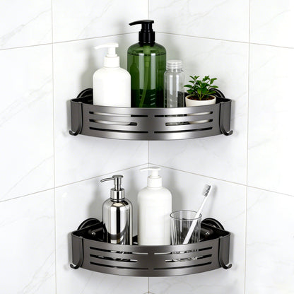 Veinvifiy 2 Tiers Corner Shower Caddy with Suction Cup 2 Pack Corner Shower Shelves Aluminum Upgraded Shower Organizer Removable Bathroom Storage Rack Kitchen Wall Mounted Bathroom Caddies Grey