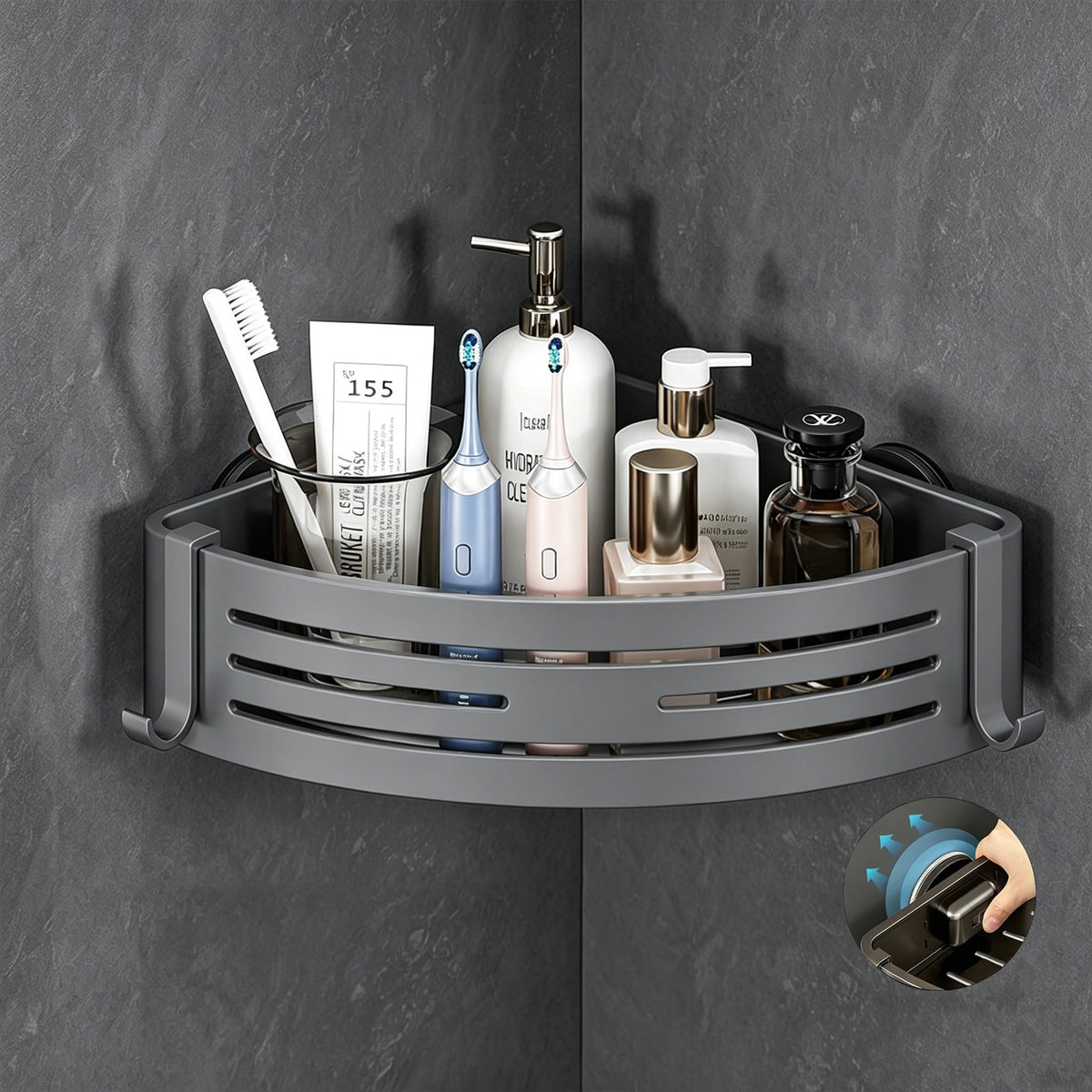 Corner Shower Caddy Suction Cup 2pcs Gray, Stainless Steel Shower Shelves