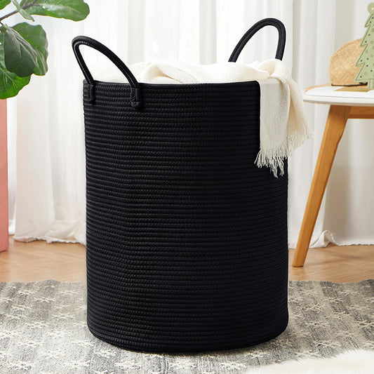 60L Black Laundry Basket Hamper Woven Rope Clothes hamper