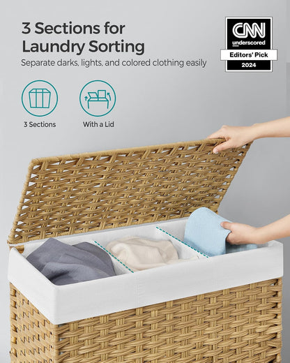 SONGMICS Rolling Laundry Hamper with Lid, 140 L Synthetic Rattan