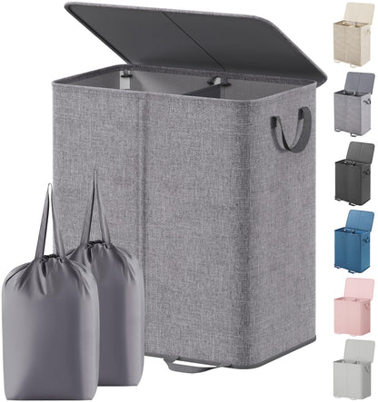 Lifewit Double Laundry Hamper with Lid, Removable Laundry Bags, Beige