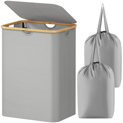 Lifewit 150L Large Laundry Basket with Lid, 2 Removable Bags, Black