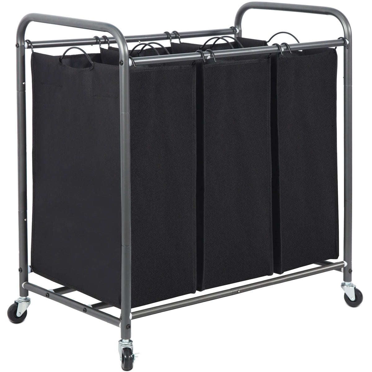 STORAGE MANIAC 3 Section Laundry Sorter, Laundry Hamper with Wheels, Gray