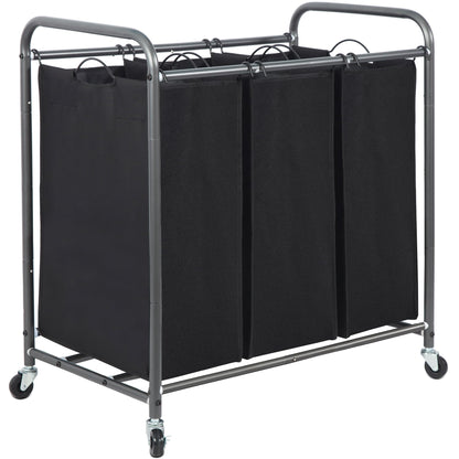 STORAGE MANIAC 3 Section Laundry Sorter, Laundry Hamper with Wheels, Gray