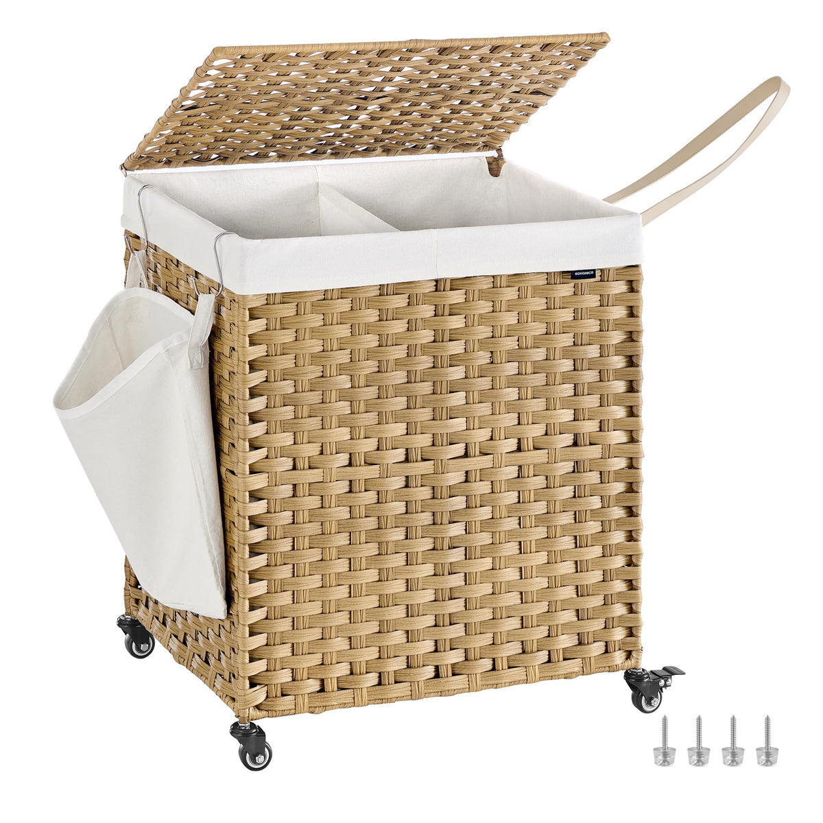 SONGMICS Rolling Laundry Hamper with Lid, 140 L Synthetic Rattan