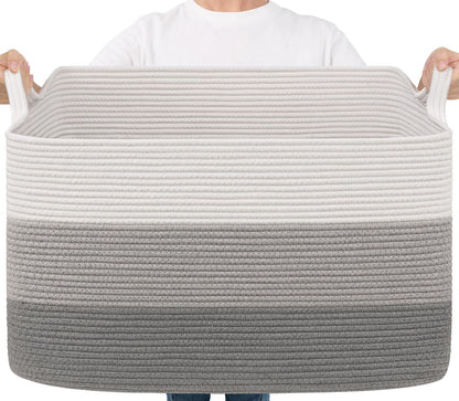 Goodpick Large Woven Rope Blanket Basket, Rectangle, Black, 75L