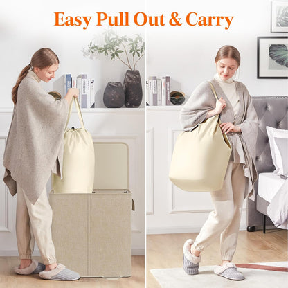 Lifewit Double Laundry Hamper with Lid, Removable Laundry Bags, Beige
