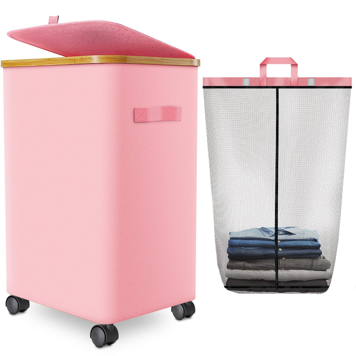 Laundry Hamper with Wheels, 75L Rolling Laundry Basket with Lid
