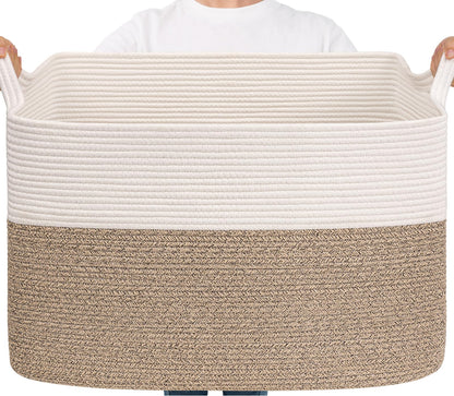 Goodpick Large Woven Rope Blanket Basket, Rectangle, Black, 75L