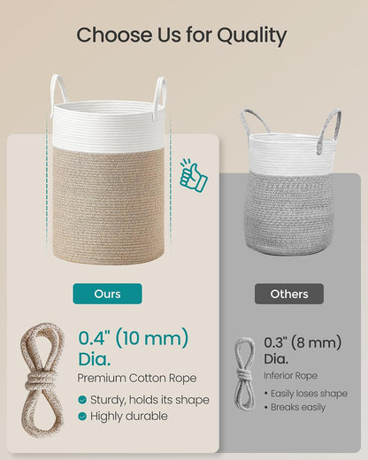 SONGMICS Laundry Hamper, Cotton Rope Basket with Handles, 15.8 Gallons