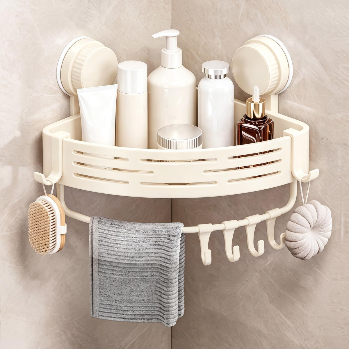 Corner Shower Caddy, ABS Suction Cup Shower Caddy, Grey 1pc
