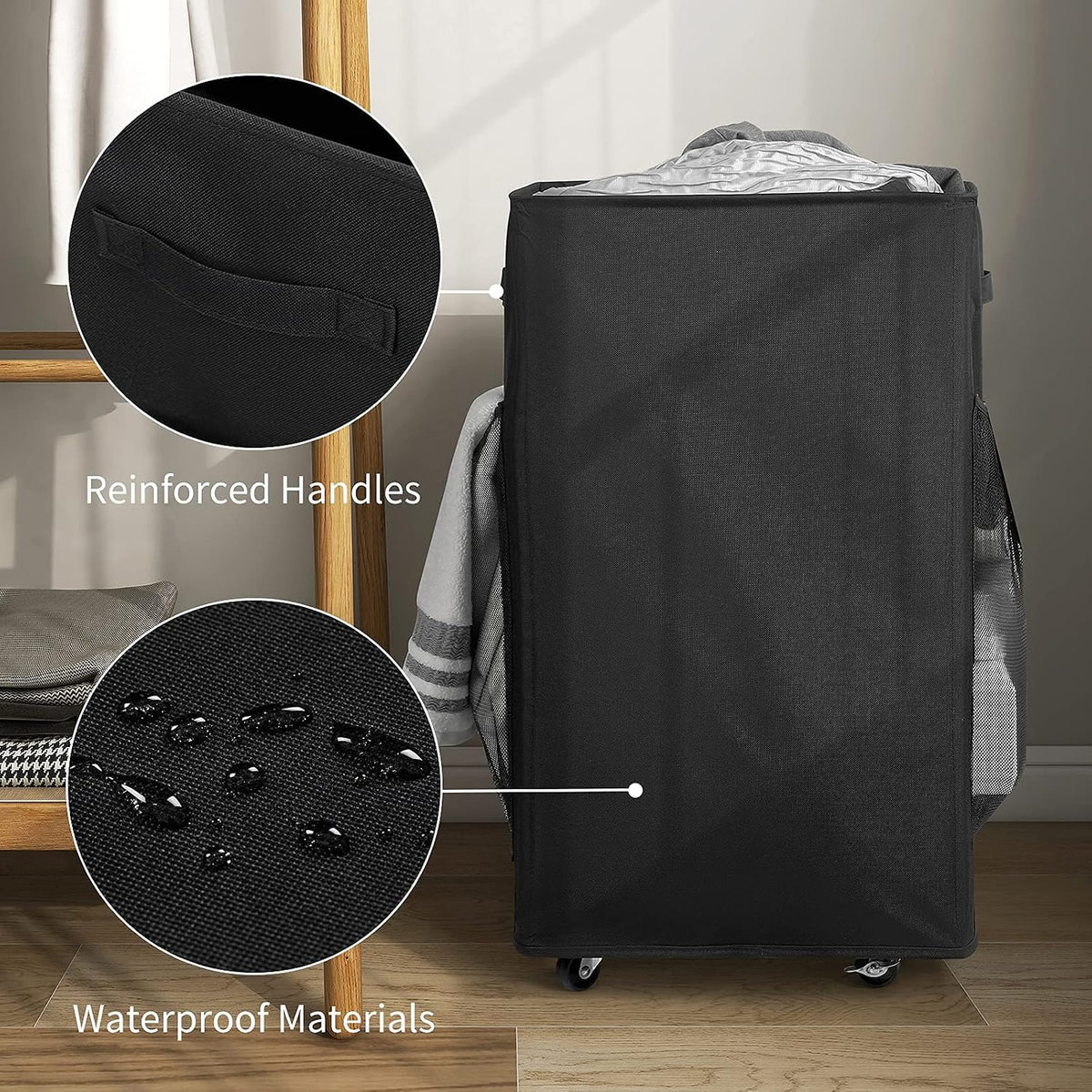Chrislley Rolling Laundry Basket, 90L Foldable Laundry Hamper with Wheels
