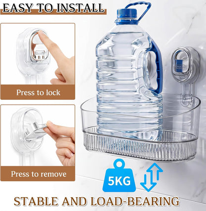 Novabright 2 Pack Suction Cup Shower Caddy, No Drill Bathroom Shelf Organizer, Wall Mounted Storage Basket for Shampoo, Conditioner, Body Wash, Razor and Bath Supplies
