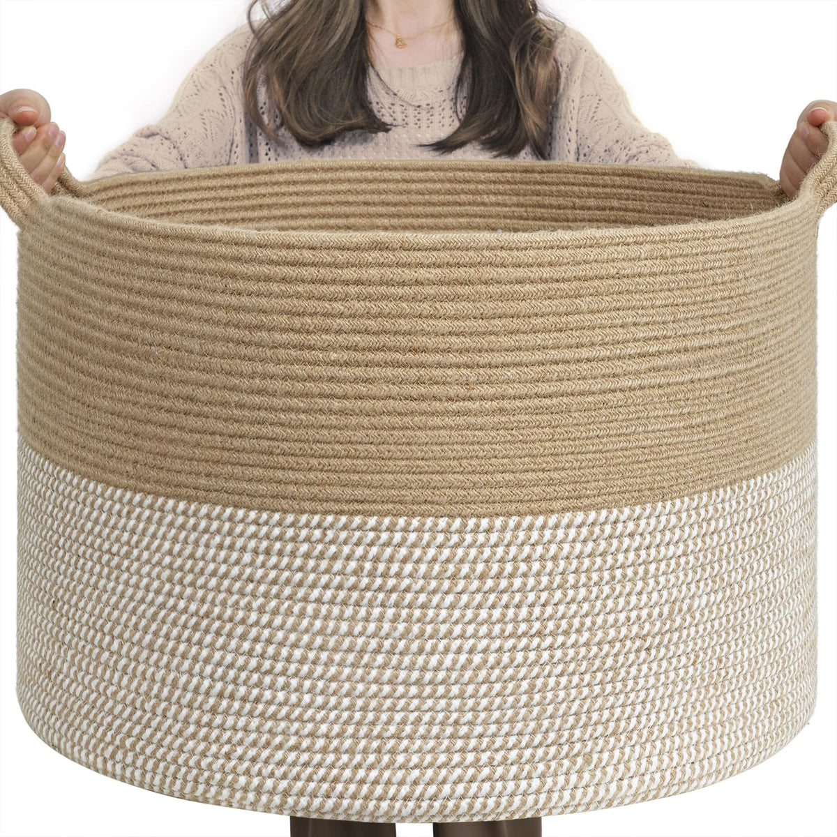 INDRESSME XXXLarge Woven Rope Blanket Basket Living Room Brown, 90L
