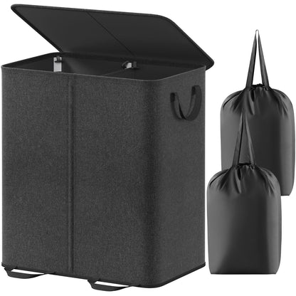 Lifewit Double Laundry Hamper with Lid, Removable Laundry Bags, Black