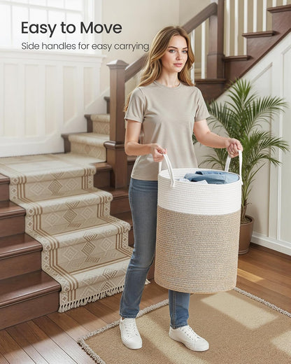 SONGMICS Laundry Hamper, Cotton Rope Basket with Handles, 15.8 Gallons