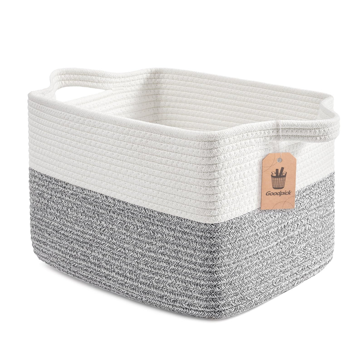 Goodpick Woven Storage Basket for Shelves, 13" x 10" x 9", Black Jute