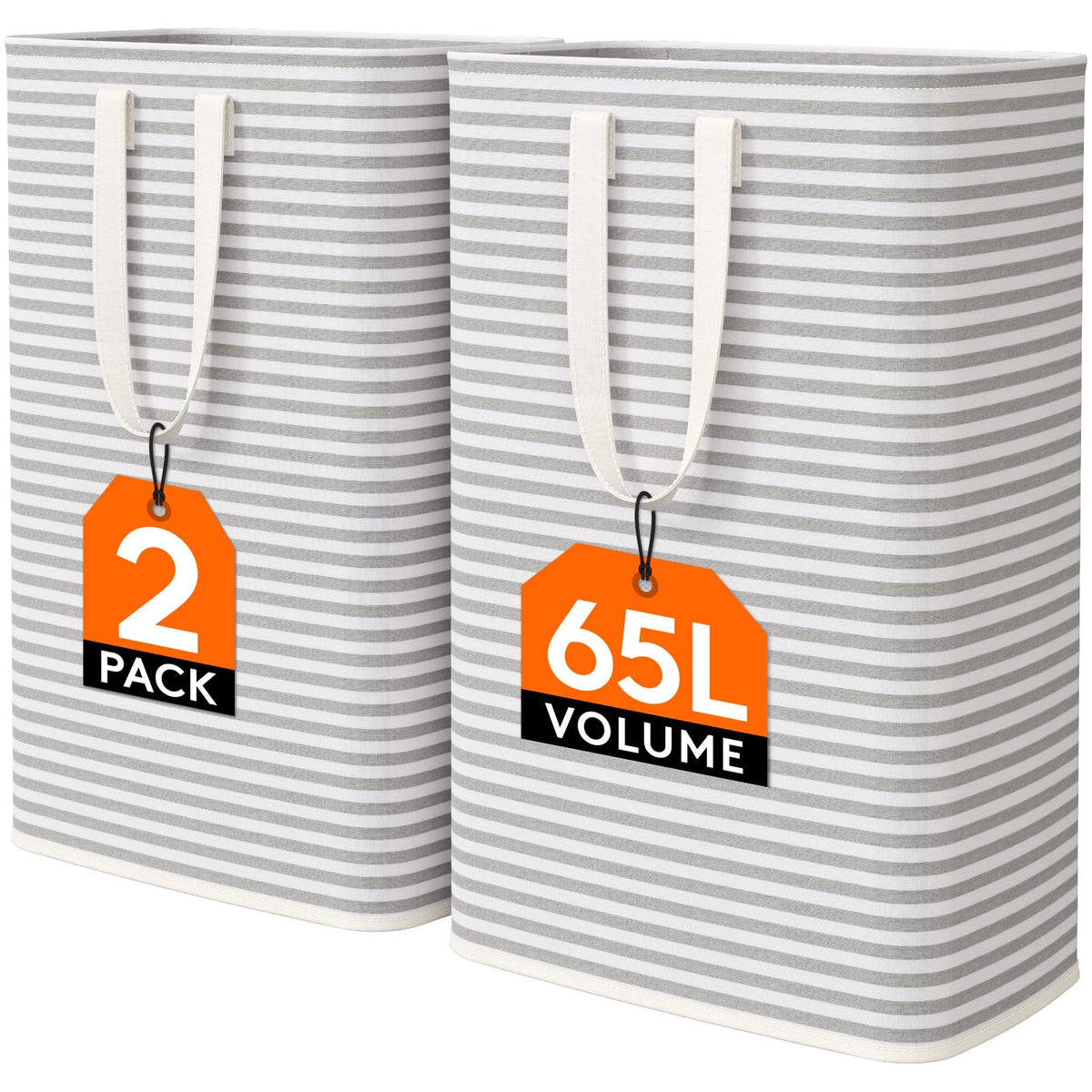 Lifewit 75L Large Laundry Baskets, Laundry Hampers Bags, 2 Pack, Grey